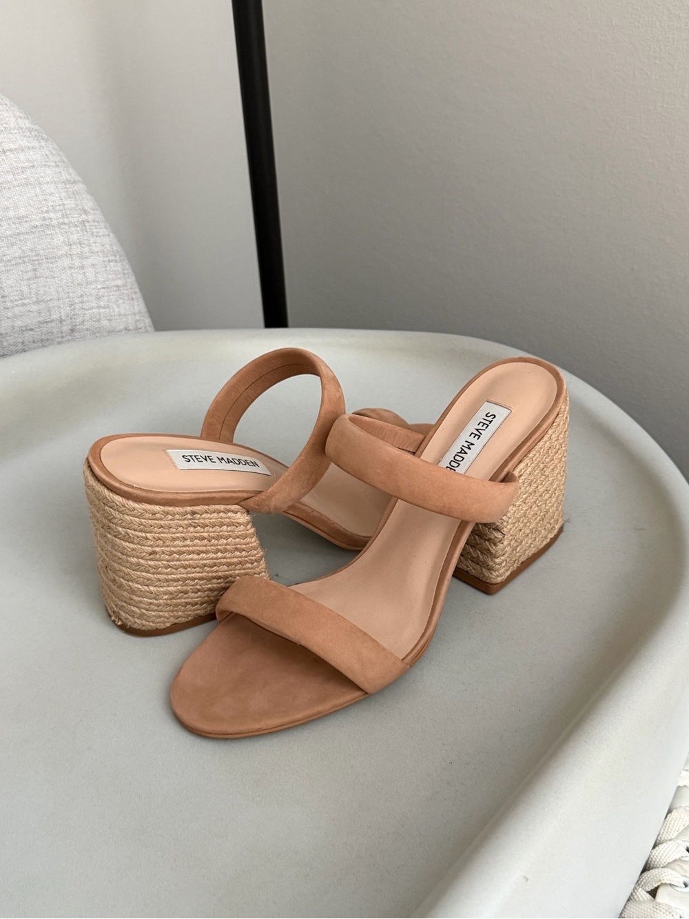 Steve Madden Camel/Tan Suede Espadrille Block Heel Sandals
